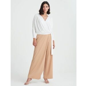 Paisie Wide Leg Wrap Trousers in Tan/White – Size UK 8 / US 4 – NWT